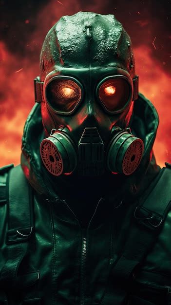 Premium AI Image | Cyberpunk gas mask character with green theme