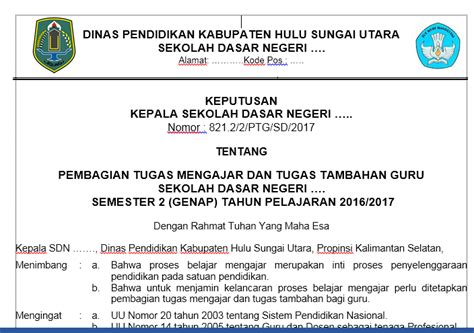 Contoh Sk Pembagian Tugas Mengajar Tingkat Sd Smp Sma Dan Smk Tahun