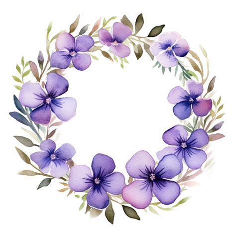 Premium Ai Image Purple Flowers Are Arranged In A Circle With Leaves And Branches Generative Ai