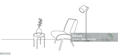 Dessin Continu Dune Ligne De Fauteuil Et De Table Avec Vase Et