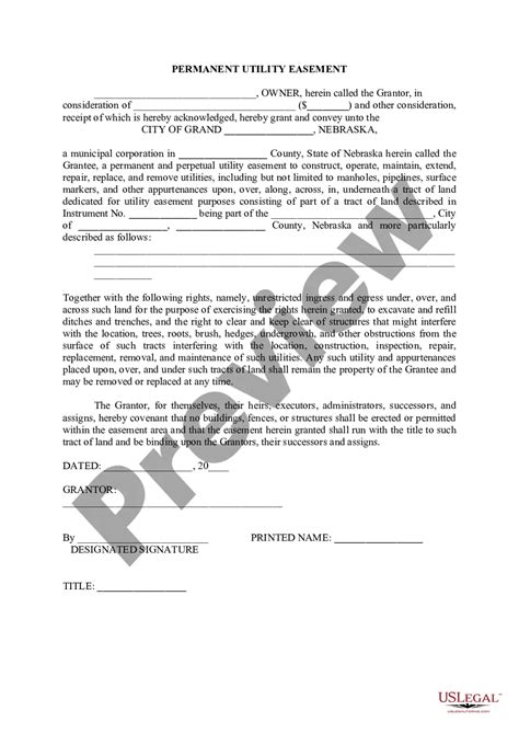 Nebraska Permanent Utility Easement Us Legal Forms