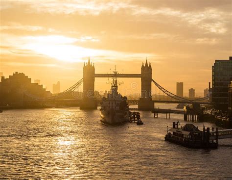 Tower Bridge And Hms Belfast In London At Sunrise Editorial Photo