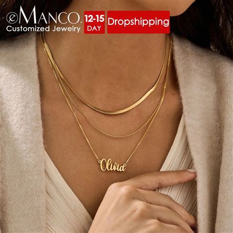 EManco Women S Layered Round Snake Chain Necklace Customized Name