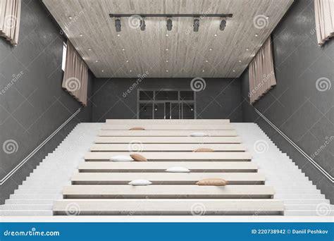 Modern Home Movie Theater With Comfortable Pillows On Stairs Seats