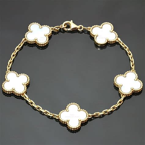 Van Cleef And Arpels Alhambra Mother Of Pearl Gold Motif Bracelet At