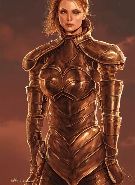 Elegant Female Knight In Copper Colored Plate Armor Stable Diffusion