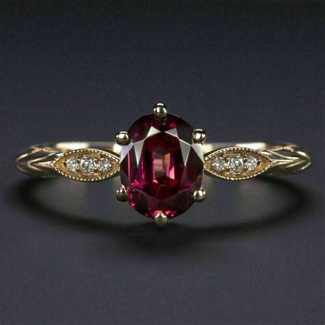 1 60 Ct Oval Cut Red Garnet VVS1 Moissanite Women S Ring 14k Yellow