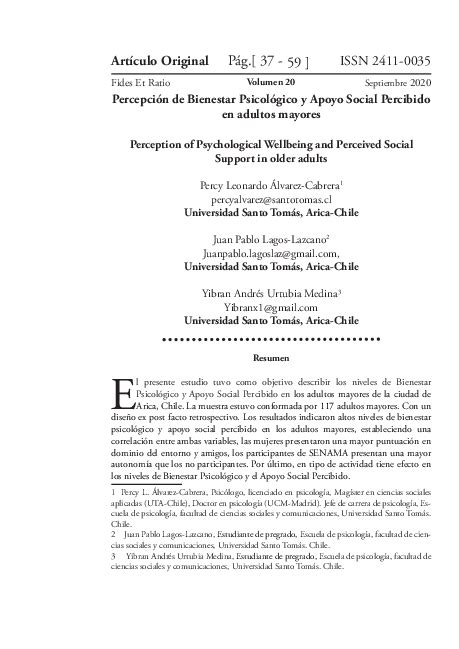 Pdf Percepción De Bienestar Psicológico Y Apoyo Social Percibido En