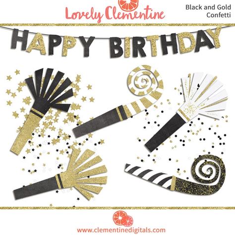 Black and Gold Birthday Clip Art Images, Confetti Clip Art, Party Clip ...