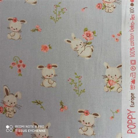 Tissu Popeline De Coton Poppy Bunny Gris Bio Oeko Tex Eychenne Toulouse