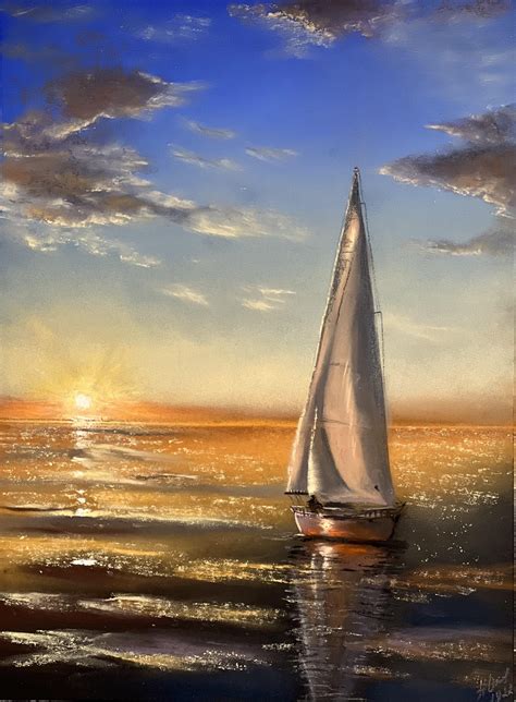 Sunset Sailing, soft pastel, 40x30cm, by me, 2022 : r/painting