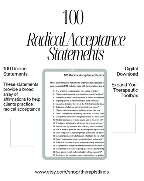 100 Radical Acceptance Statements DBT Skills Empathetic Supportive