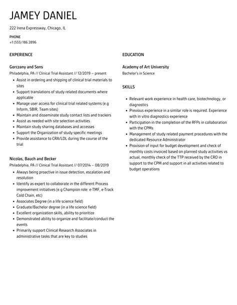 Clinical Trial Assistant Resume Samples Velvet Jobs