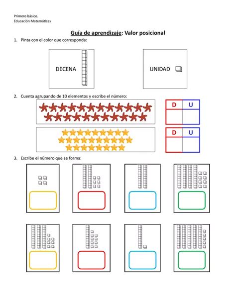 Guía de Aprendizaje Valor Posicional Primero básico profe social