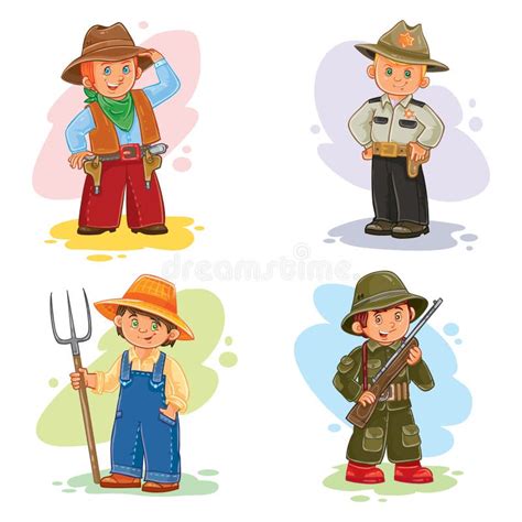 Set Vector Icons Of Small Children Different Professions Stock Vector