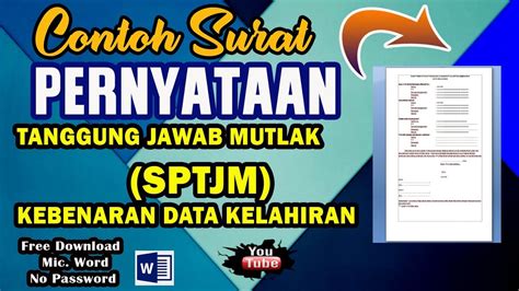 CONTOH SURAT PERNYATAAN TANGGUNG JAWAB MUTLAK SPTJM KEBENARAN DATA