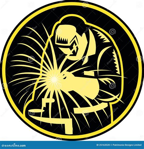 Welder with Welding Torch Visor Retro Stock Vector - Illustration of