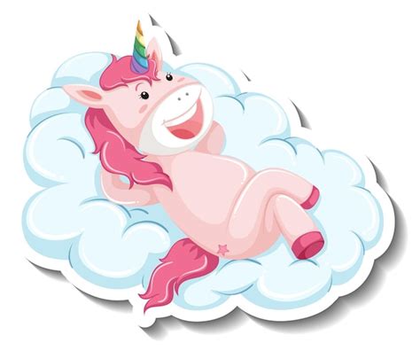 Licorne Mignonne Portant Sur Le Nuage Sur Fond Blanc Vecteur Gratuite