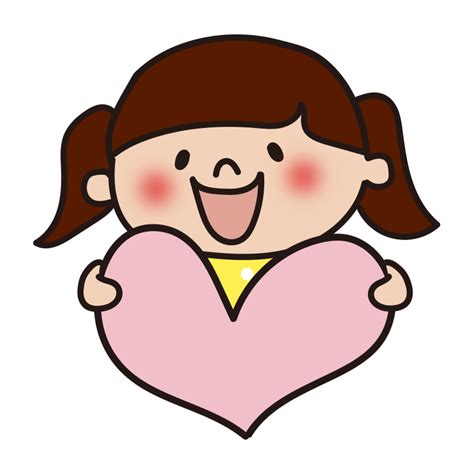 ハートを持つ子供（女の子2）の無料(フリー)イラスト | かわいい手描きの無料素材「てがきっず」保育園・小学校・介護施設にぴったりのフリー素材イラスト