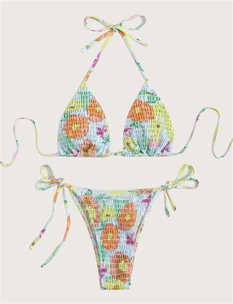 Designer Hot Floral Print Womens Triangle Bikini Set Sexy Thong