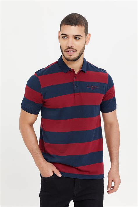 Buy Men Navy And Red Stripe Polo Shirt 126252570 In Saudi Arabia Redtag