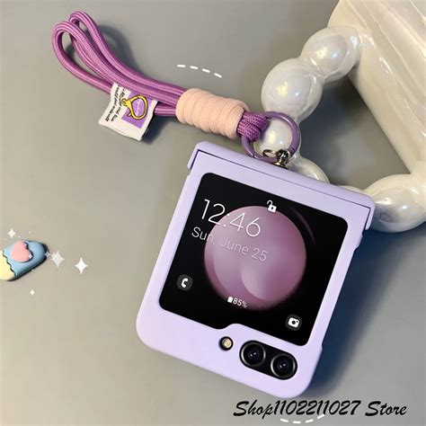 Cute Korean Kawaii Portable Hand Strap Purple Case For Samsung Galaxy Z Flip 5 5g Z Flip4 Flip3