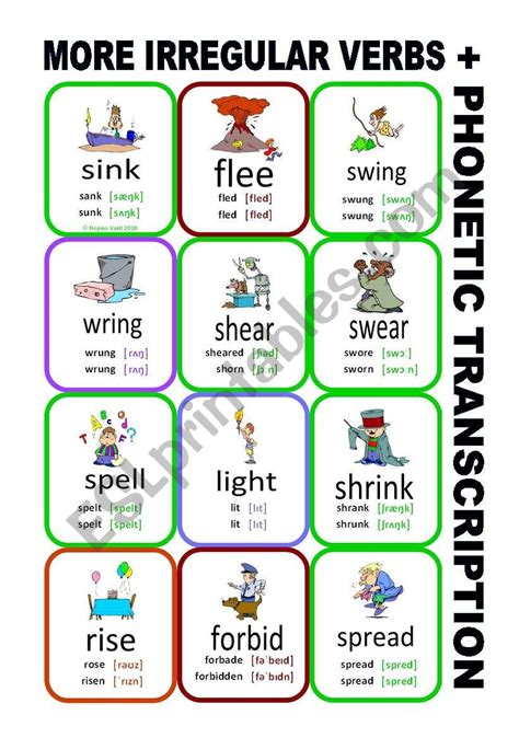 Set9 Irregular Verbs Cards Phonetic Transcription ESL Worksheet By