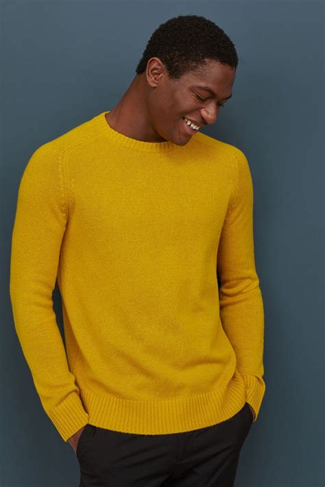 Yellow Cashmere Sweater Mens Reena Carey