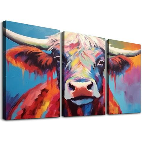 Onetech Banksy Graffiti Freedom Highland Cow Picture Canvas Wall Art