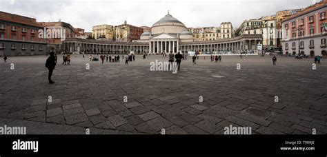 View Across The Piazza Del Plebiscito In Naples Italy Towards The