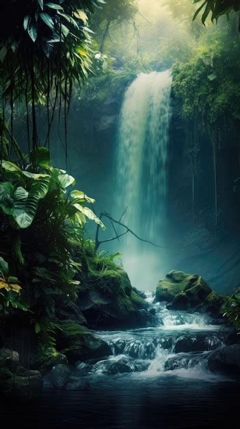 Premium AI Image | Sparkling waterfall in a lush tropical rainforest ...