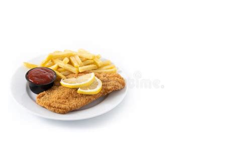 Wiener Schnitzel with Fried Potatoes Isolated on White Background Stock Image - Image of german ...