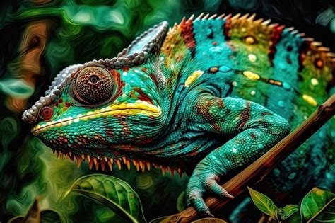 Premium Photo Portrait Of Incredibly Cute Colorful Chameleon Lizard