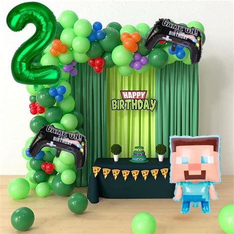 Minecraft Balloon 32in 1-9th Green Number Balloon Garland Arch Minecraft Birthday Party Theme ...