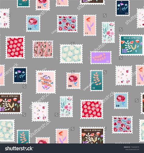 Hand Drawn Post Stamp Seamless Pattern Variety Of Modern Vector Post