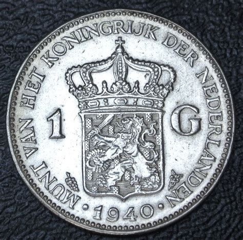 1940 NETHERLANDS 1 GULDEN 720 SILVER Wilhelmina Nice High