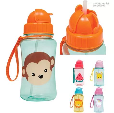 Botella de agua infantil Buba retráctil de silicona color pajita