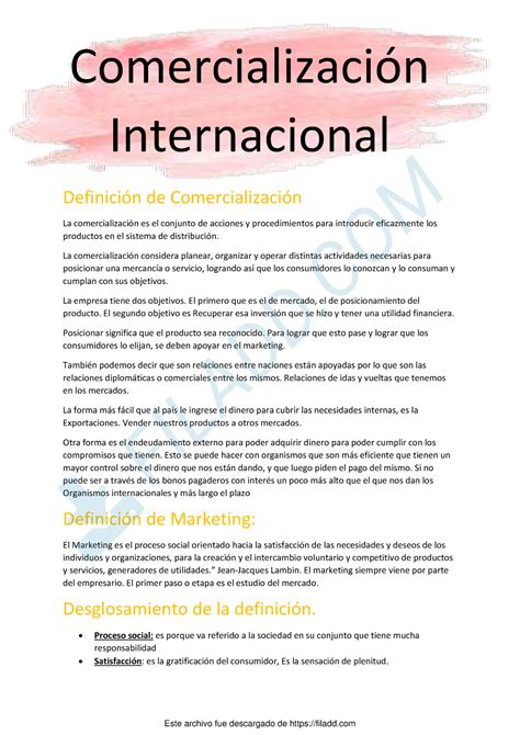 Comercializacion Internacional Definición de Comercialización La