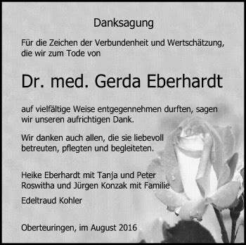 Traueranzeigen Von Gerda Eberhardt Schwaebische De Trauerportal