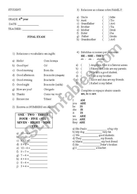 6th Grade Test Esl Worksheet By Xanocas 20b