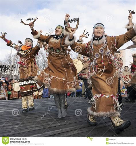 Folk ensemble performance in dress of indigenous people of Kamchatka ...