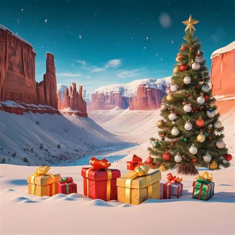 Premium AI Image | a Christmas scene with presents in the snowy