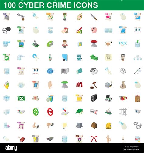 100 Cyber Crime Icons Set In Cartoon Style For Any Design Vector