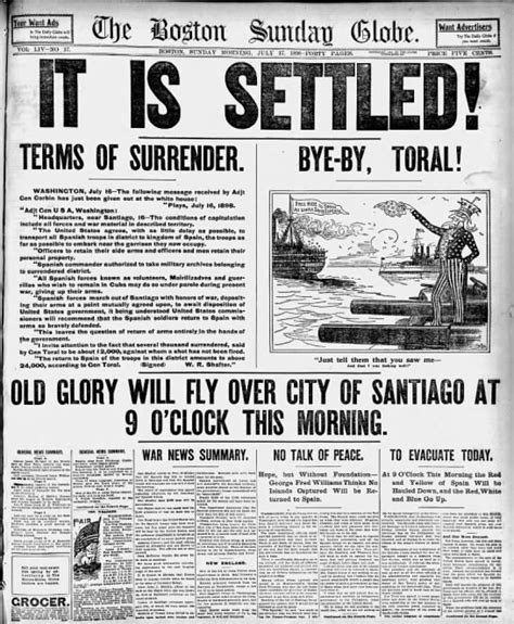 Front Page News About The Spanish Surrender At Santiago During The Spanish American War