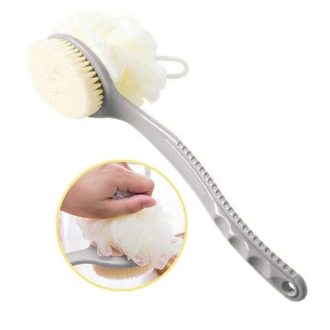 Shower Body Brush With Bristles And Loofah Back Scrubber Bath Mesh