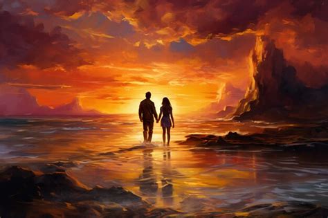 Premium Photo | Painting sunset couple