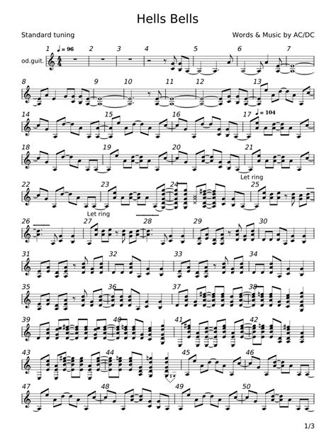 Hells Bells Acdc Sheet Music For Guitar Solo