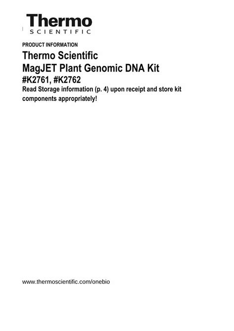 Pdf Product Information Thermo Scientific Magjet Plant Starting