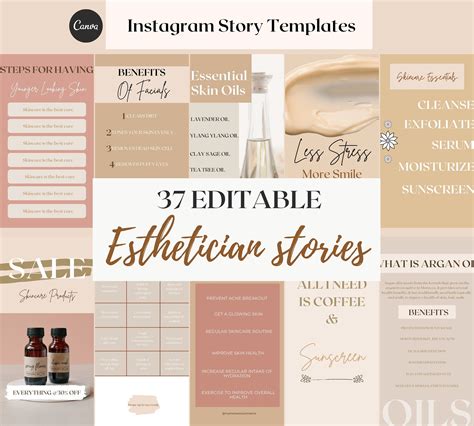 Esthetician Social Media Instagram Story Templates Editable Canva