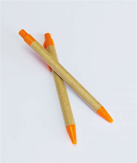 Custom Printed Paper Eco Ball Pen With Orange Plastic Clip